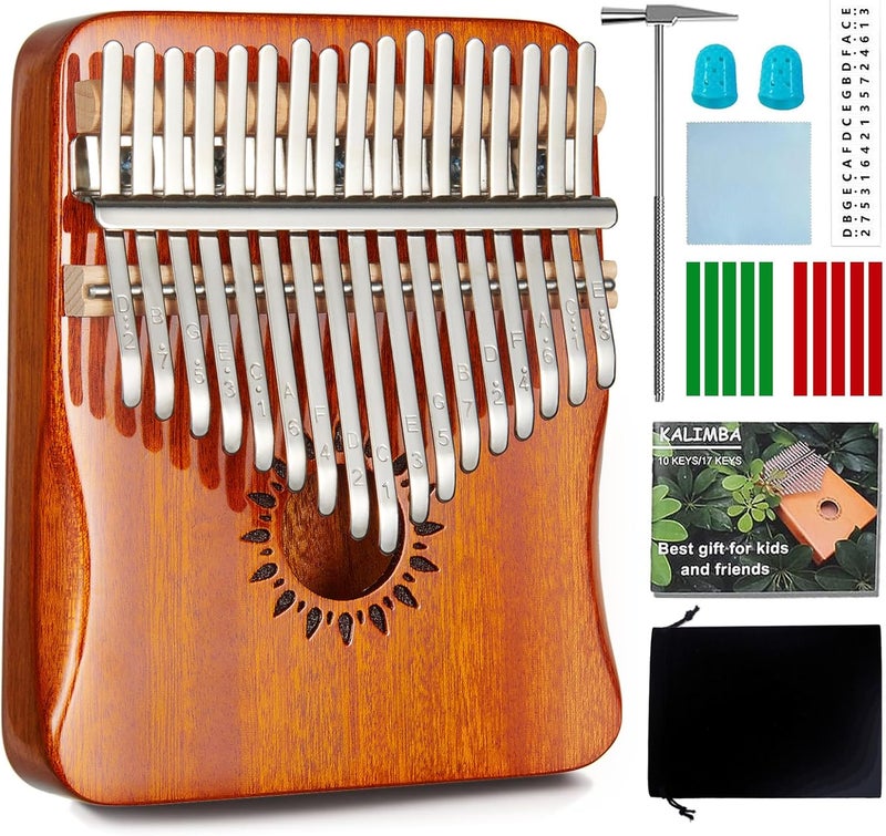 Aarvi Kalimba Thumb Piano, Portable 17 Keys Mbira Finger Piano with Tune Hammer and Study Instruction, Musical Instrument Birthday Gift for Adult Beginners & Professionals (yellow) - Image 1